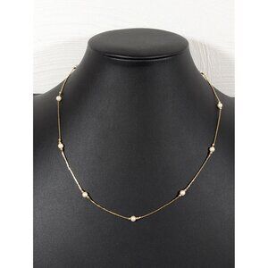 Vintage Monet Faux Pearl Station Chain Necklace Gold Tone Dainty 18"